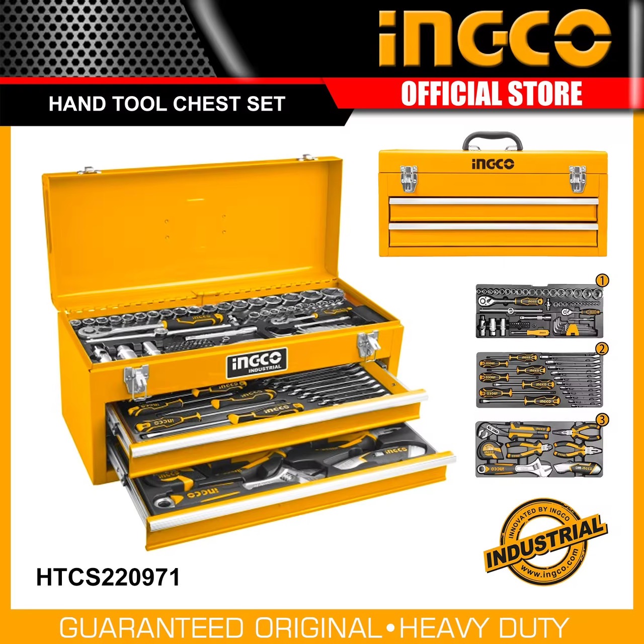 INGCO ชุดเครื่องมือช่าง 97 ชิ้น พร้อมกล่องเก็บเครื่องมือ รุ่น HTCS220971 (97 pcs Tool Chest Set)  ชุดเครื่องมือช่าง 132 ชิ้น รุ่น HTCS221321 (132 pcs Tool Chest Set)