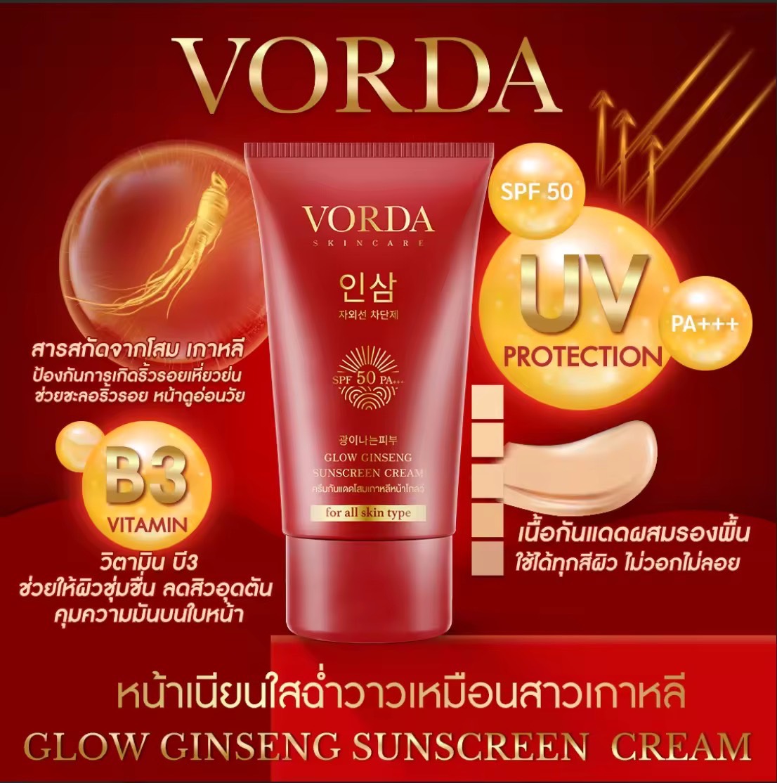 ครีมกันแดดวอร์ด้าไฮบริด ขายดีอันดับ 1 กันแดดสุงสุด SPF50 PA+++ กันน้ำ กันเหงื่อ ปกปิดเนียน