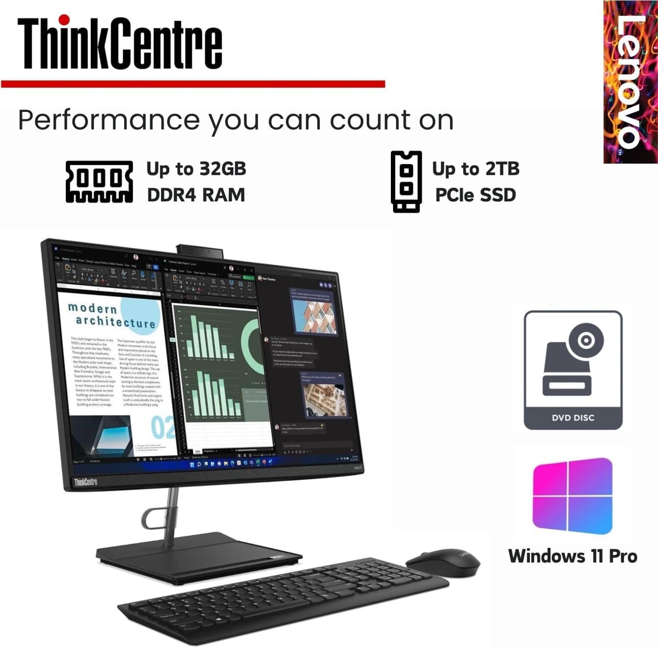 Lenovo ThinkCentre All-in-One Business Computer, 23.8" FHD Display, 12th Gen Intel 6-Core Processor, 16GB RAM, 512GB PCIe SSD, Wi-Fi, HDMI, Webcam, DVD-RW, Windows 11 Pro 