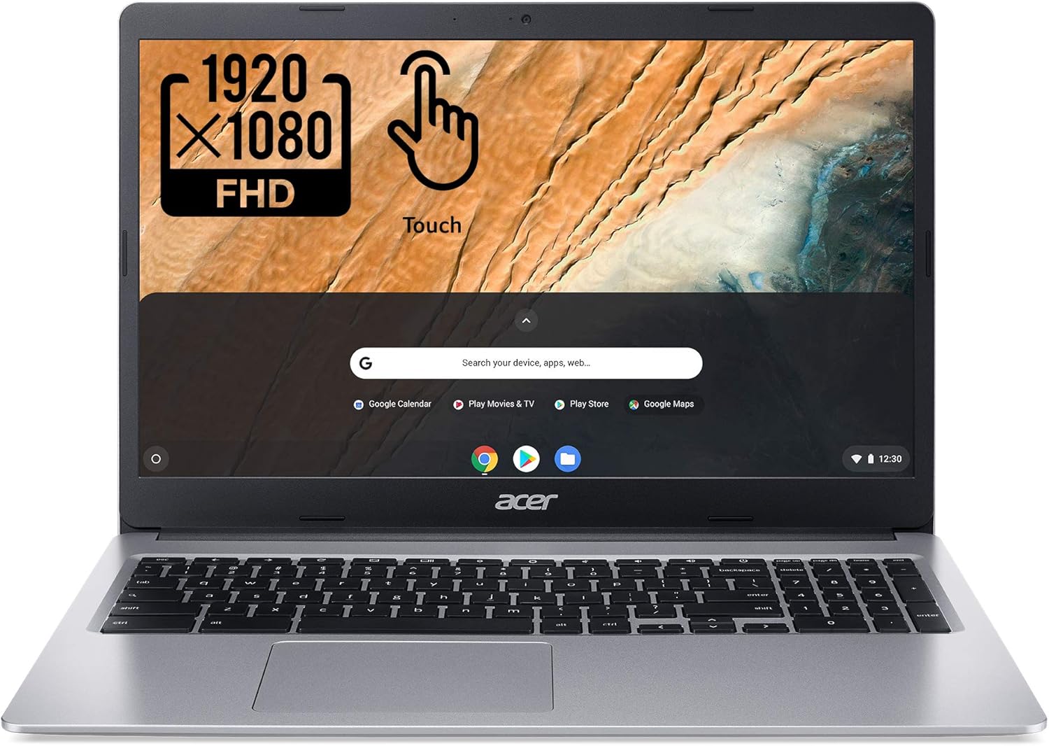 Acer 2022 Chromebook 315 15.6" Full HD 1080p IPS Touchscreen Laptop PC, Intel Celeron N4020 Dual-Core Processor, 4GB DDR4 RAM, 64GB eMMC, Webcam, WiFi, 12 Hrs Battery Life, Chrome OS, Silver