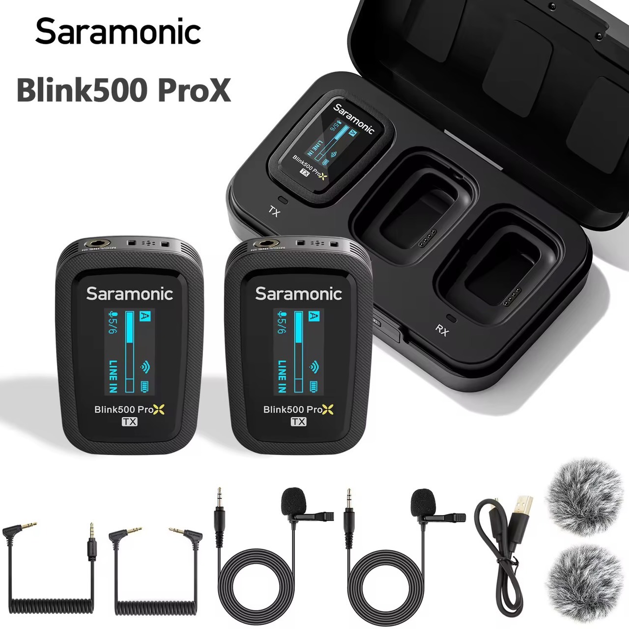 Saramonic อัพเกรด Blink500 ProX B1/B2 2.4GHz Dual-Channel Wireless Lavalier Microphone With OLED Display Charging Box For DSLR Video Camera Android iPhone Tablet PC Computer Recording Facebook YouTube Podcast Vlog