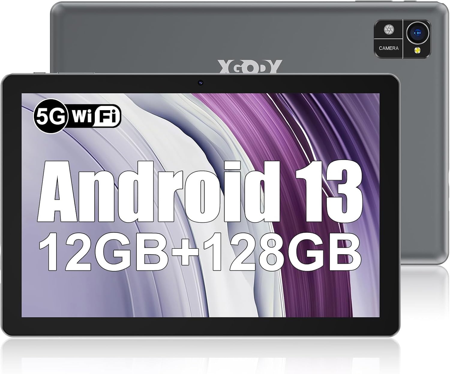 Xgody 10 inch Tablet Android 13 Tablets, 12GB RAM 128GB ROM 1TB Expand, Quad-Core Processor, 1280x800 IPS HD Touch Screen, WiFi, Dual Camera, Bluetooth, 7000mAh Battery (Grey) 