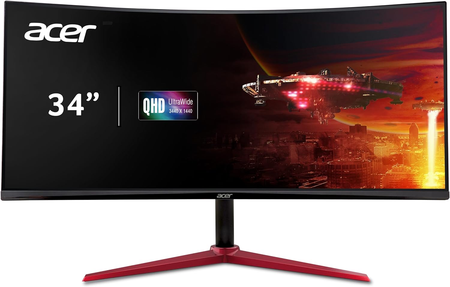 Acer Nitro 34" UWQHD 3440 x 1440 1500R Curved PC Gaming Monitor | AMD FreeSync Premium | Up to 180Hz Refresh | 1ms (VRB) | 400nit | DisplayHDR 400 | 1 x DP 1.4 & 2 x HDMI 2.0 | XZ342CU Vbmiiphx