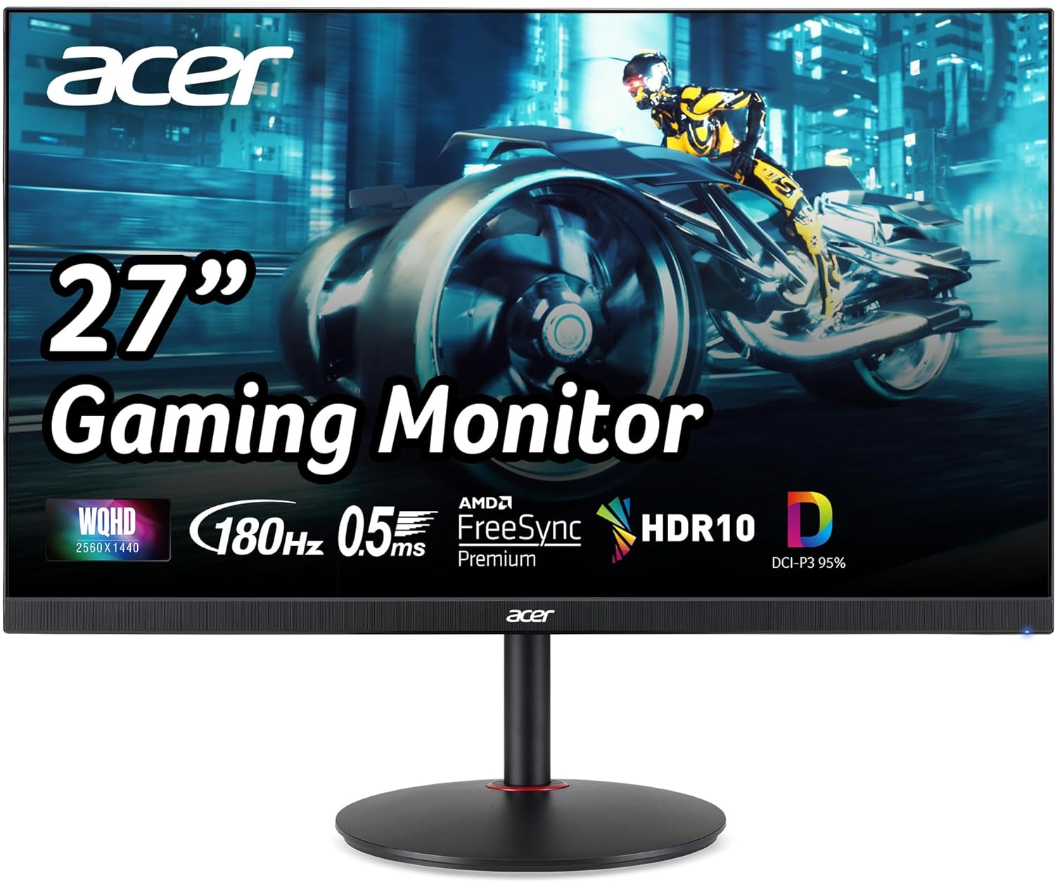 Acer Nitro 27" WQHD 2560 x 1440 PC Gaming IPS Monitor | AMD FreeSync Premium Up to 180Hz Refresh 0.5ms DCI-P3 95% 1 Display Port 1.2 & 2 HDMI 2.0 XV271U M3bmiiprx,Black 