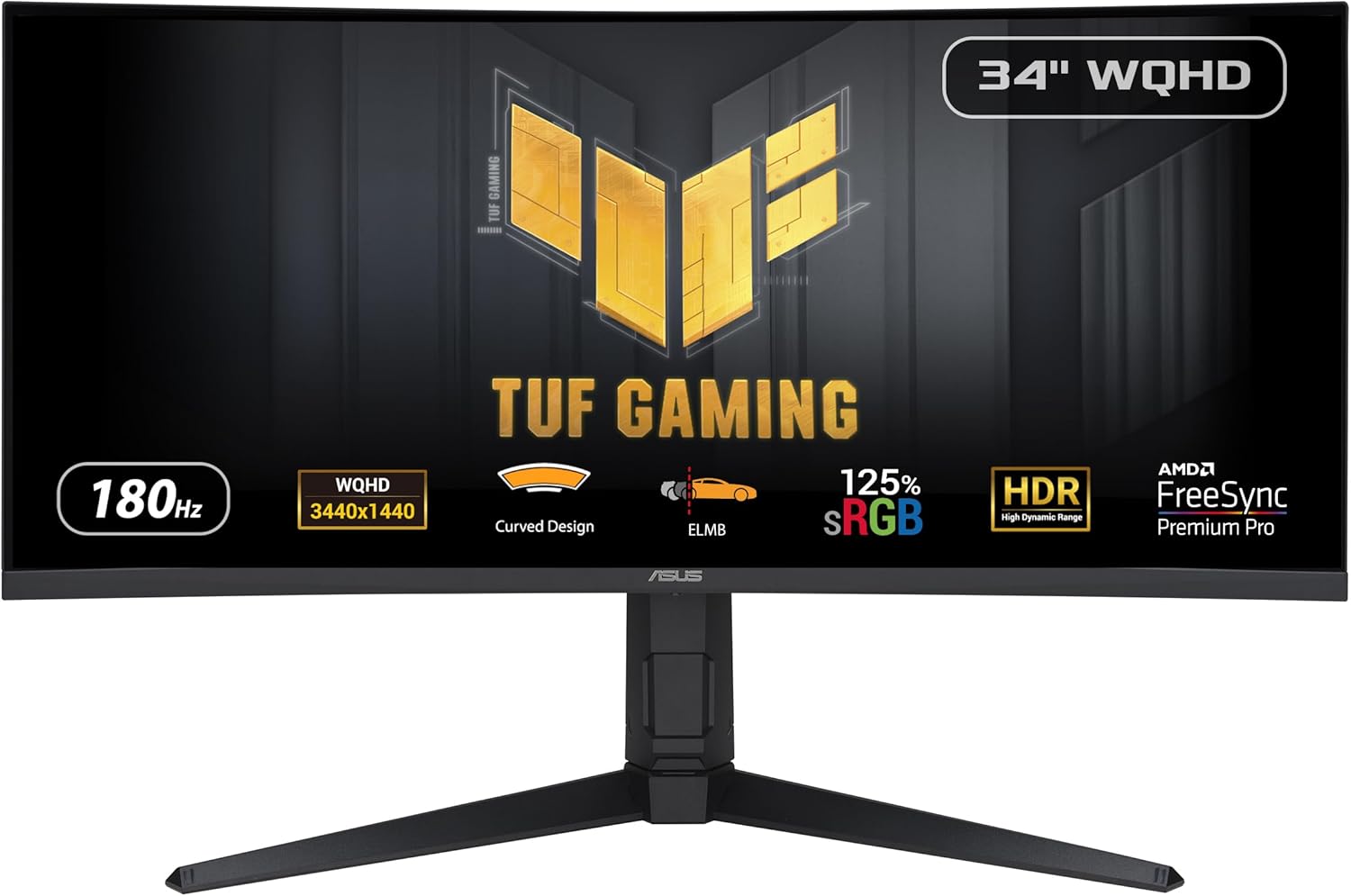 ASUS TUF Gaming 34” 1440P 1500R Curved Monitor (VG34VQL3A) - QHD (3440 x 1440), 180Hz, 1ms, Extreme Low Motion Blur, Freesync Premium Pro, 125% sRGB, DisplayHDR 400, Height Adjustable, 3 year warranty