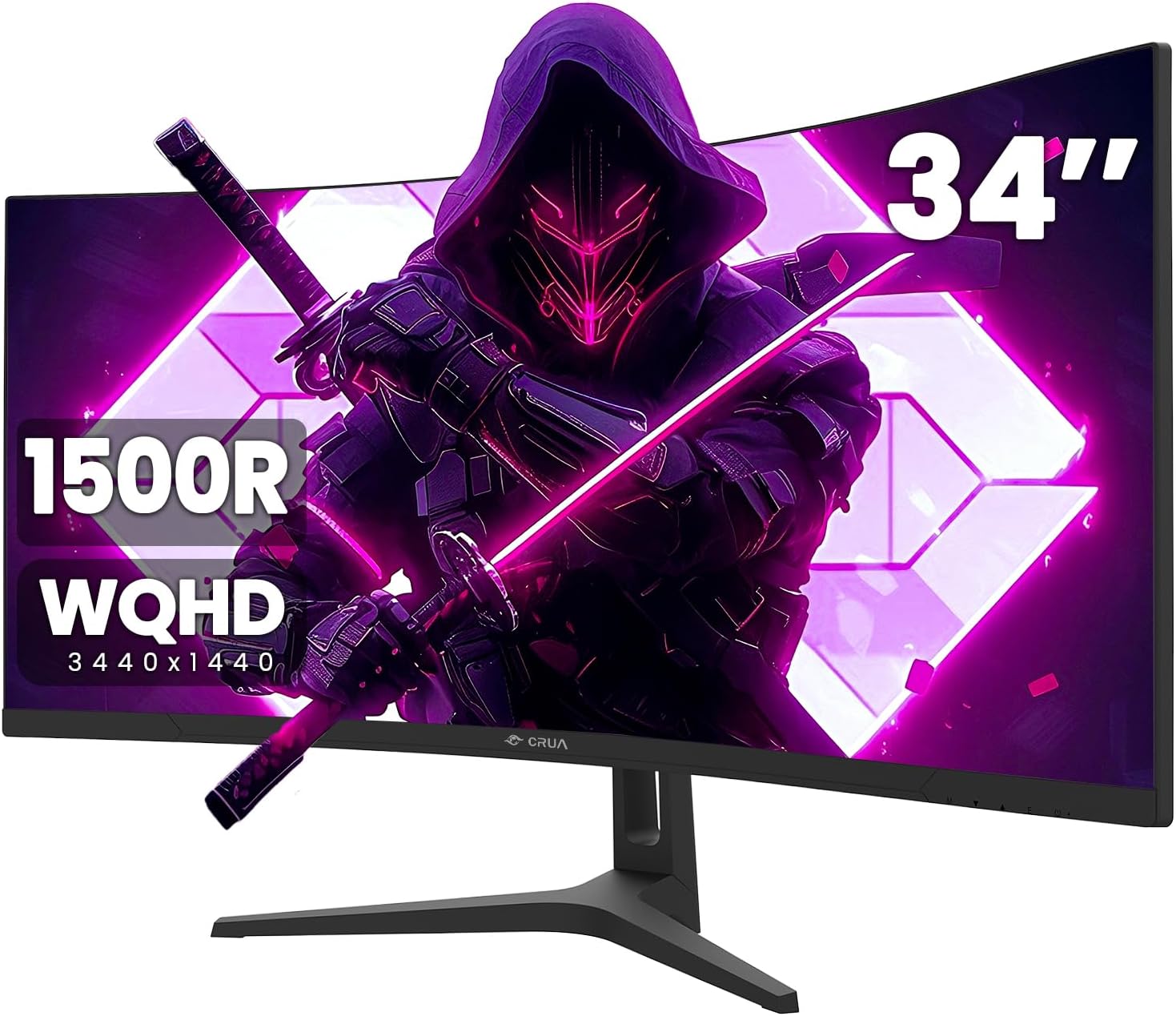 CRUA 34Inch Ultrawide Gaming Monitor, WQHD(3440 * 1440P) 144Hz/165Hz Curved Monitor,1500R, 99% sRGB, Computer Monitor That Support AMD Freesync, HDMI 2.0 & DP 1.4,Wall Mountable Installs-Black 