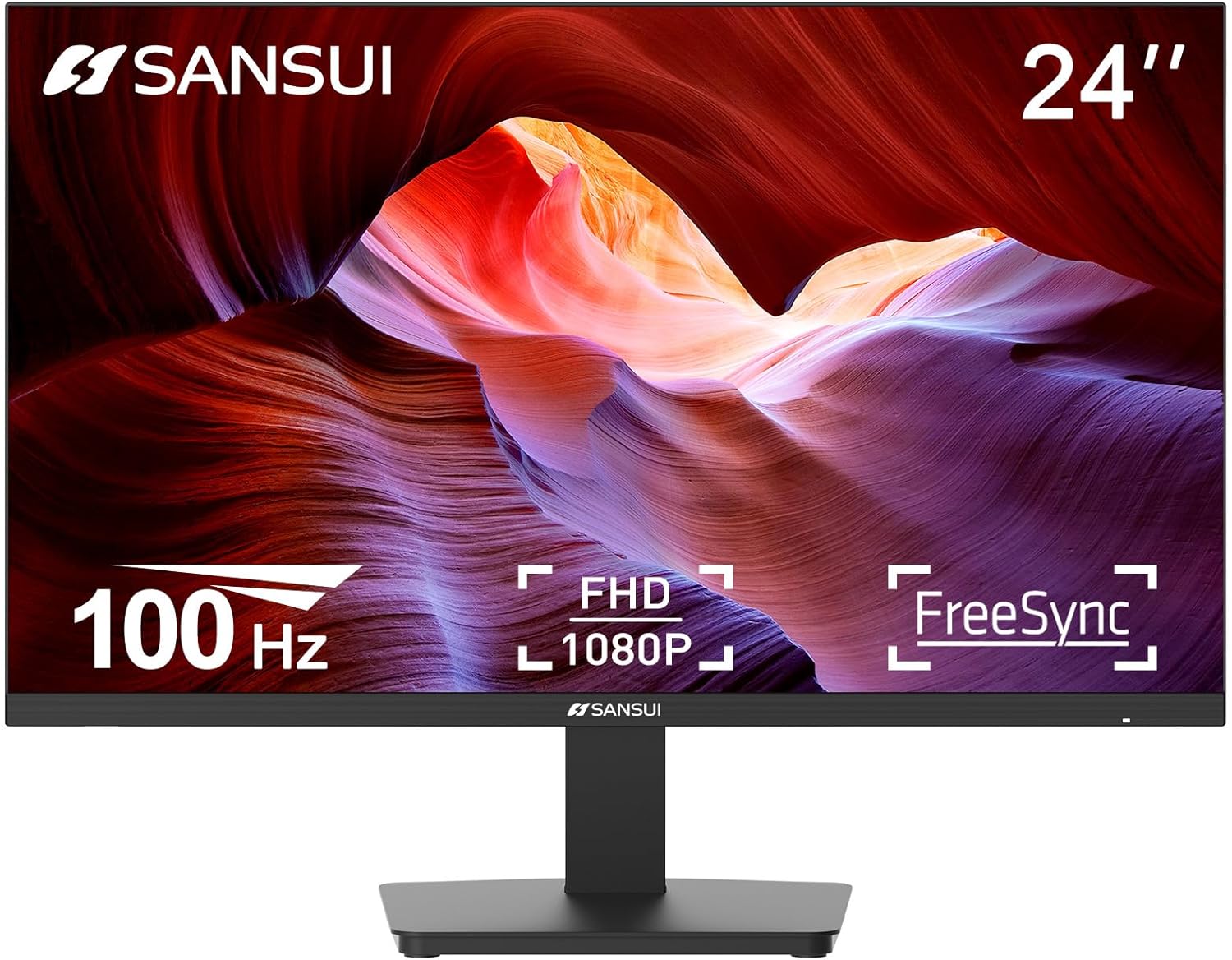 SANSUI Monitor 24 Inch 100Hz PC Monitor, HDMI VGA Ports VESA Mount, FHD Computer Monitor Ultra-Slim Ergonomic Tilt Eye Care for Home Office (ES-24F2, HDMI Cable Included) 