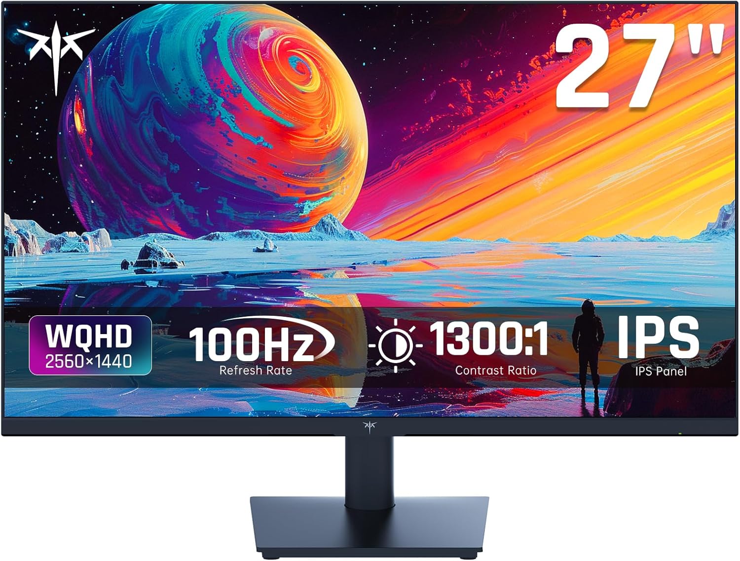 KTC 27 Inch QHD(2560 * 1440) 100Hz Computer Monitor - IPS Panel, Anti-Blue Light Screen, 100% High Color Gamut, 123% sRGB, Support FreeSync and GSync, PC Monitor for Casual Gaming and Working 