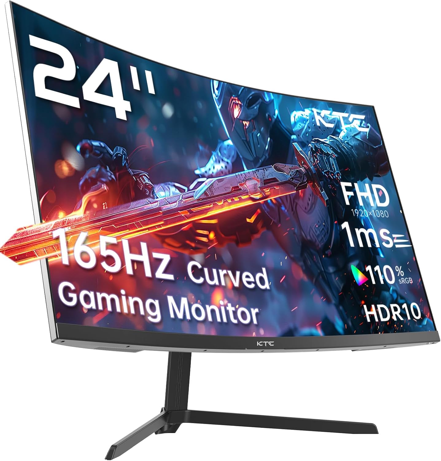 KTC 24 inch 1500R Curved Gaming Monitor 165Hz 1ms FHD 1080p VA Tilt Adaptive Sync HDR 110% sRGB DP/HDMI,VESA for Gaming Home Office Business PS5 PC Monitors 