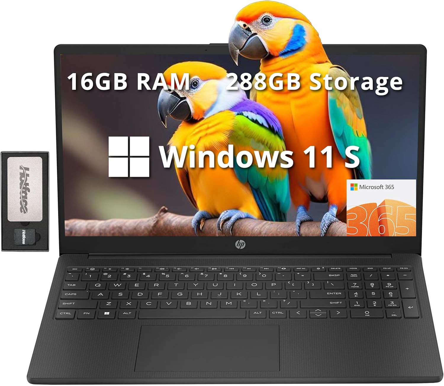 HP 15.6" HD Laptop, Intel N200 Processor, 16GB RAM, 288GB Storage(128GB SSD+160GB Docking Station Set), Intel UHD Graphics, Numeric Keypad, HD Webcam, Wi-Fi 6, 1 Year Office 365, Win 11 S, Black 