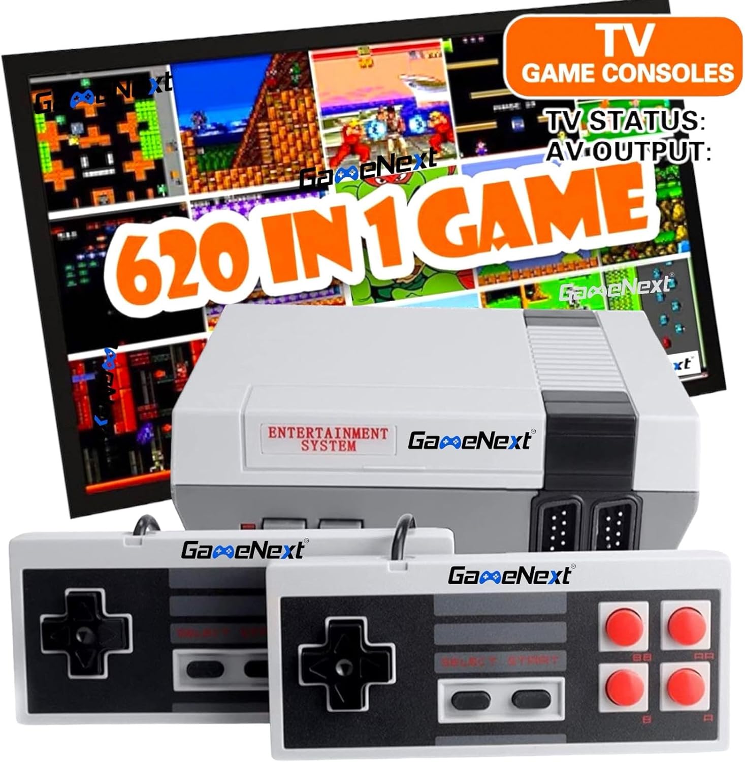 Retro Game Console,Classic Mini Handheld Video Game Console Built-in 620 Classic Edition Games, AV Output and Dual Game Controllers 