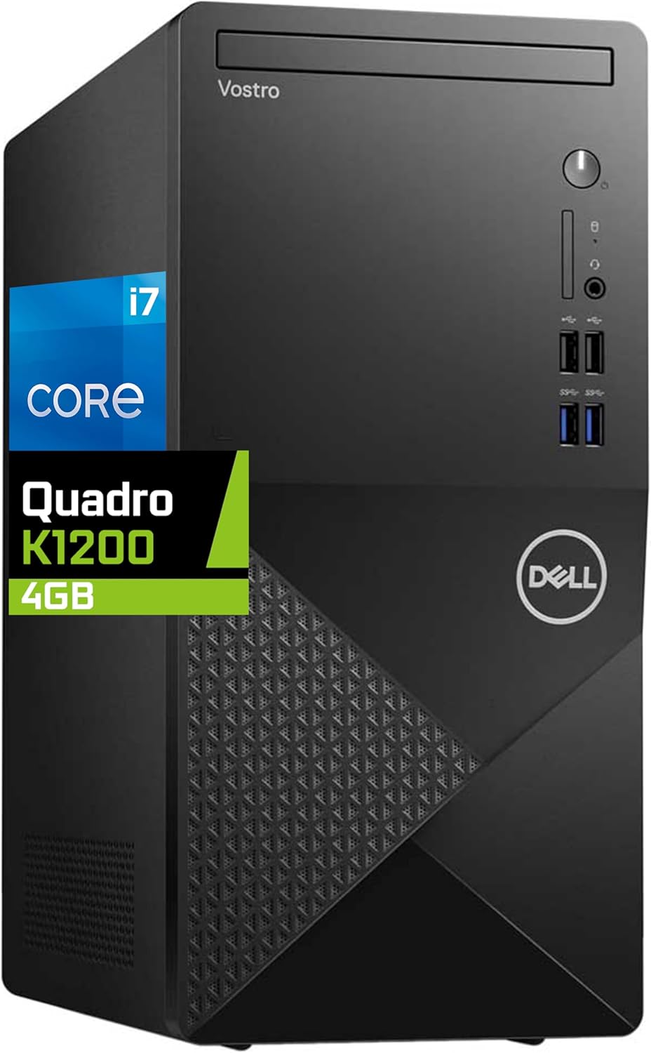 Dell Vostro 3910 Tower Computer, Intel i7-12700K, 32GB RAM, 1TB NVMe SSD, Nvidia Quadro K1200 4GB Graphics, Mini Display Port, HDMI, DVD-RW, Built in WiFi, BT, Windows 11 Pro, Black Desktop 