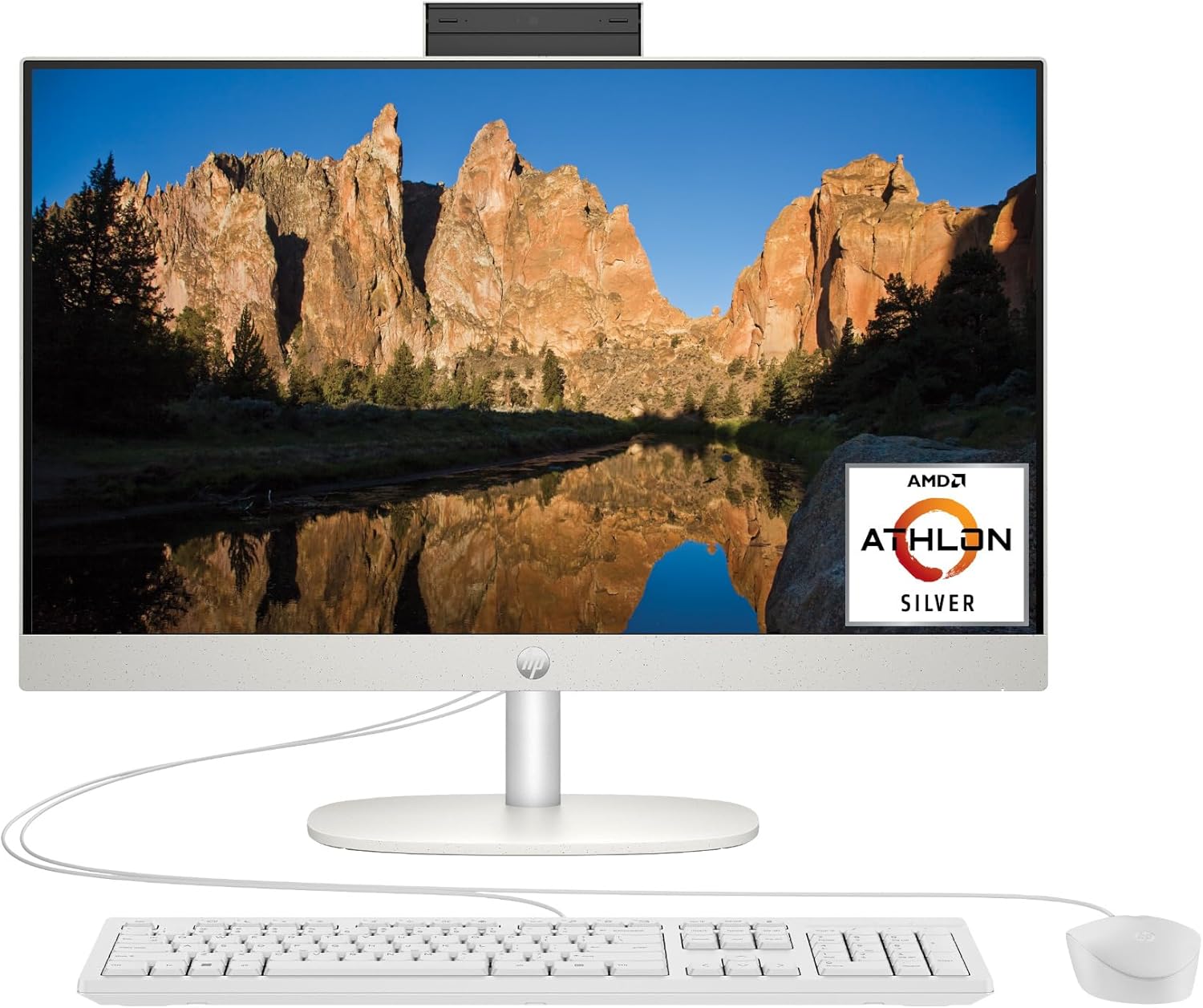 HP 23.8 inch All-in-One Desktop PC, FHD Display, AMD Athlon Silver 7120U, 8 GB RAM, 256 GB SSD, AMD Radeon Graphics, Windows 11 Home, 24-cr0010 (2023) 