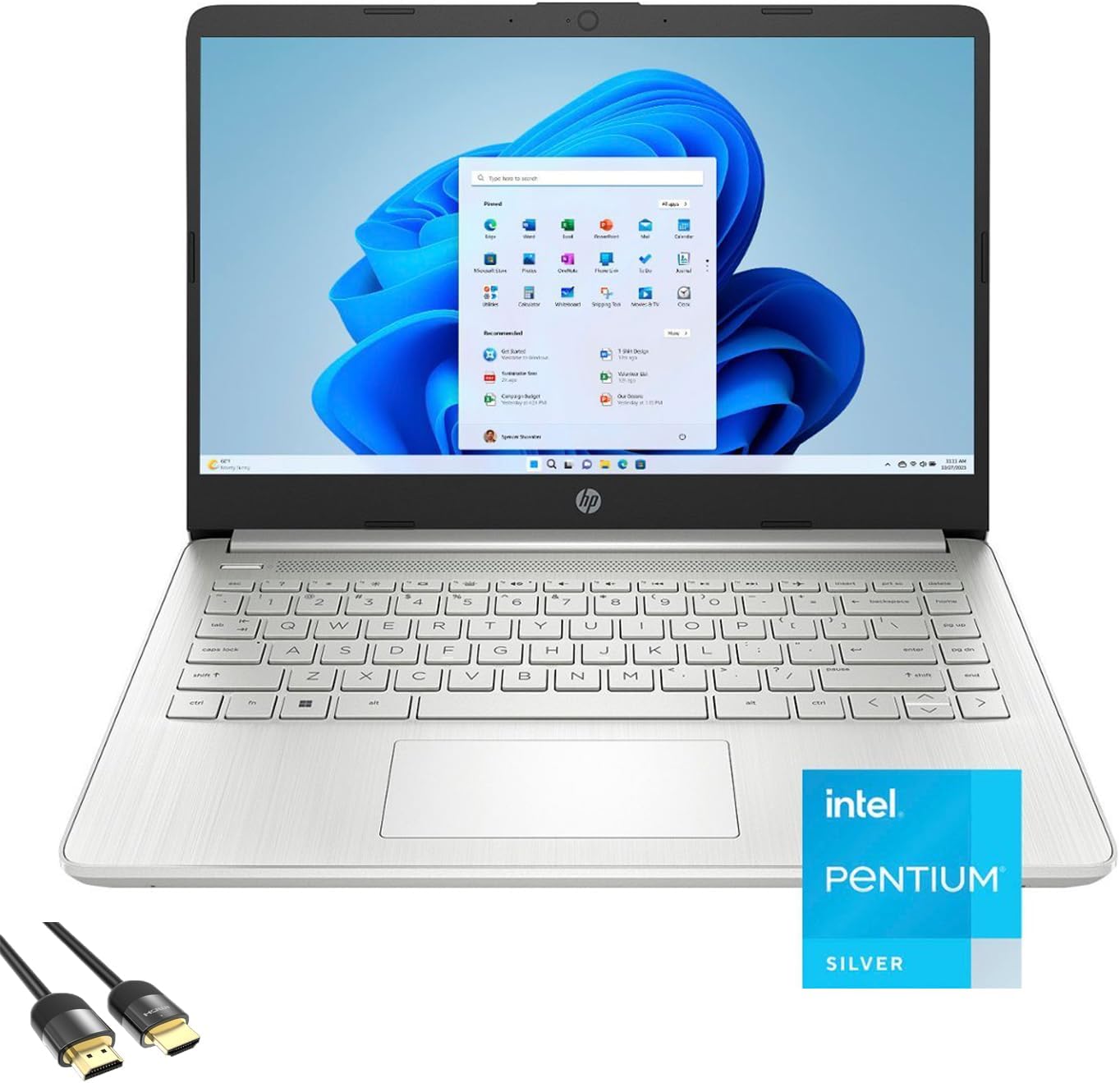 HP Laptop for Business & Students, 14" HD Anti-Glare Display, Pentium N5030 (Up to 3.1 GHz), 8GB RAM, 512GB SSD, Long Battery Life, Webcam, BT, USB-C, HDMI, SD Card Reader, PDG HDMI Cable, Win 11 Pro