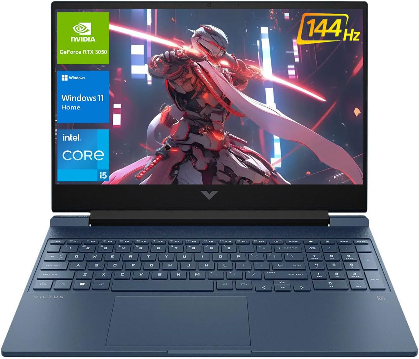 HP Victus 15.6 i5 Gaming Laptop, 15.6" FHD 1920*1080 144Hz, Intel Core i5-12450H, NVIDIA GeForce RTX 3050, 16GB RAM, 1TB SSD, Backlit KB, Touchpad, SD Card Reader, Webcam, HDMI, Wi-Fi 6, W11 H, Blue 