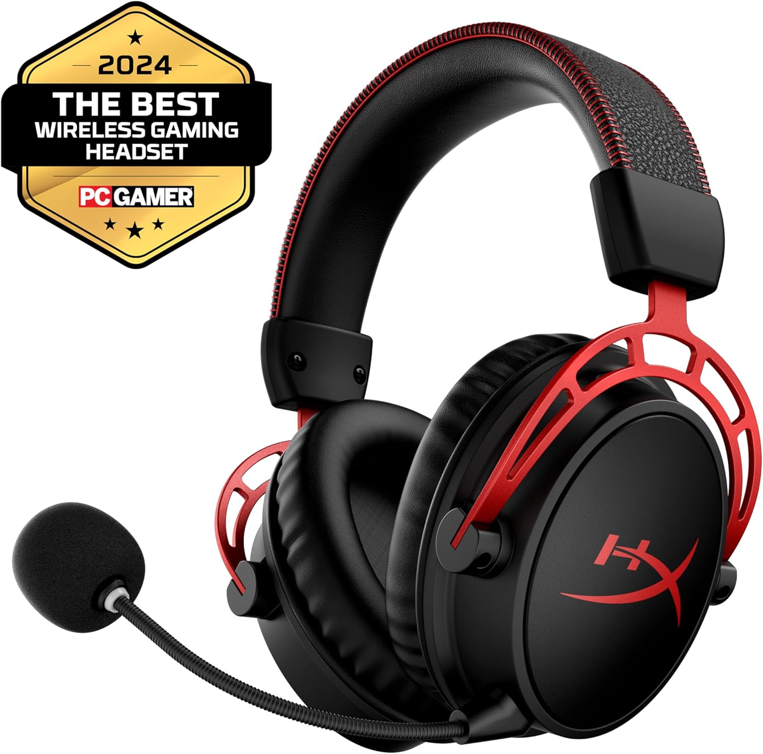 HyperX Cloud Alpha Wireless - Gaming Headset for PC, 300-hour battery life, DTS Headphone:X Spatial Audio, Memory foam, Dual Chamber Drivers, Noise-canceling mic, Durable aluminum frame,Red