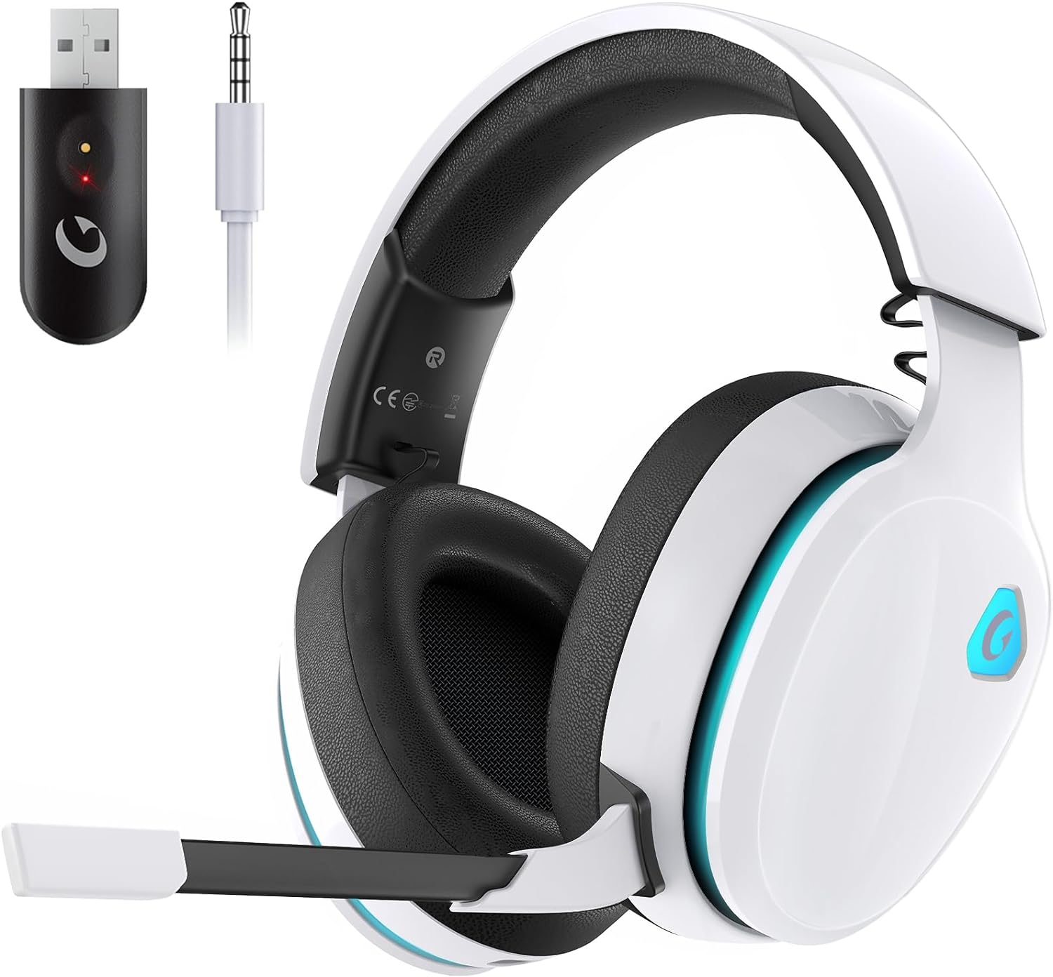 2.4GHz Wireless Gaming Headset for PS5, PS4 Fortnite & Call of Duty/FPS Gamers, PC, Nintendo Switch, Bluetooth 5.3 Gaming Headphones with Noise Canceling Mic, Stereo Sound, 40+Hr Battery -White 