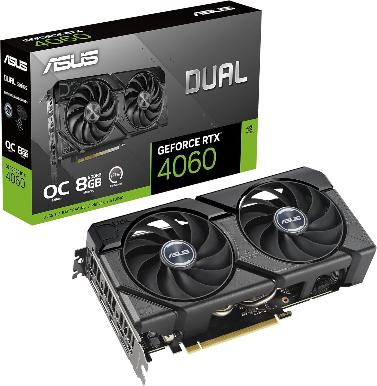 ASUS Dual GeForce RTX™ 4060 EVO OC Edition 8GB GDDR6 (PCIe 4.0, 8GB GDDR6, DLSS 3, HDMI 2.1a, DisplayPort 1.4a, Axial-tech Fan Design, 0dB Technology, Dual BIOS, Auto-Extreme Technology, and More) 