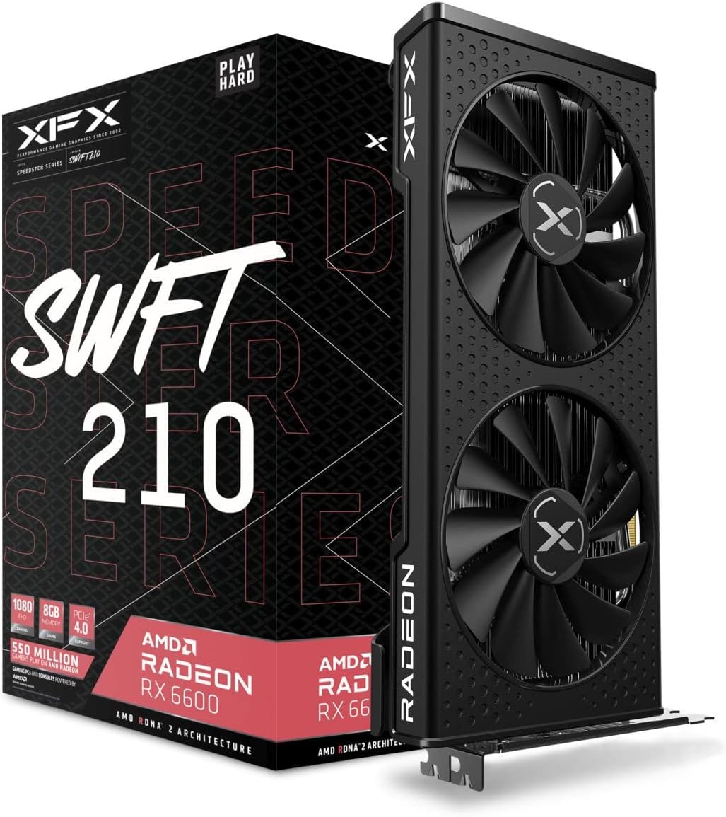 XFX Speedster SWFT 210 Radeon RX 6600 CORE Gaming Graphics Card with 8GB GDDR6 HDMI 3xDP, AMD RDNA 2 RX-66XL8LFDQ 