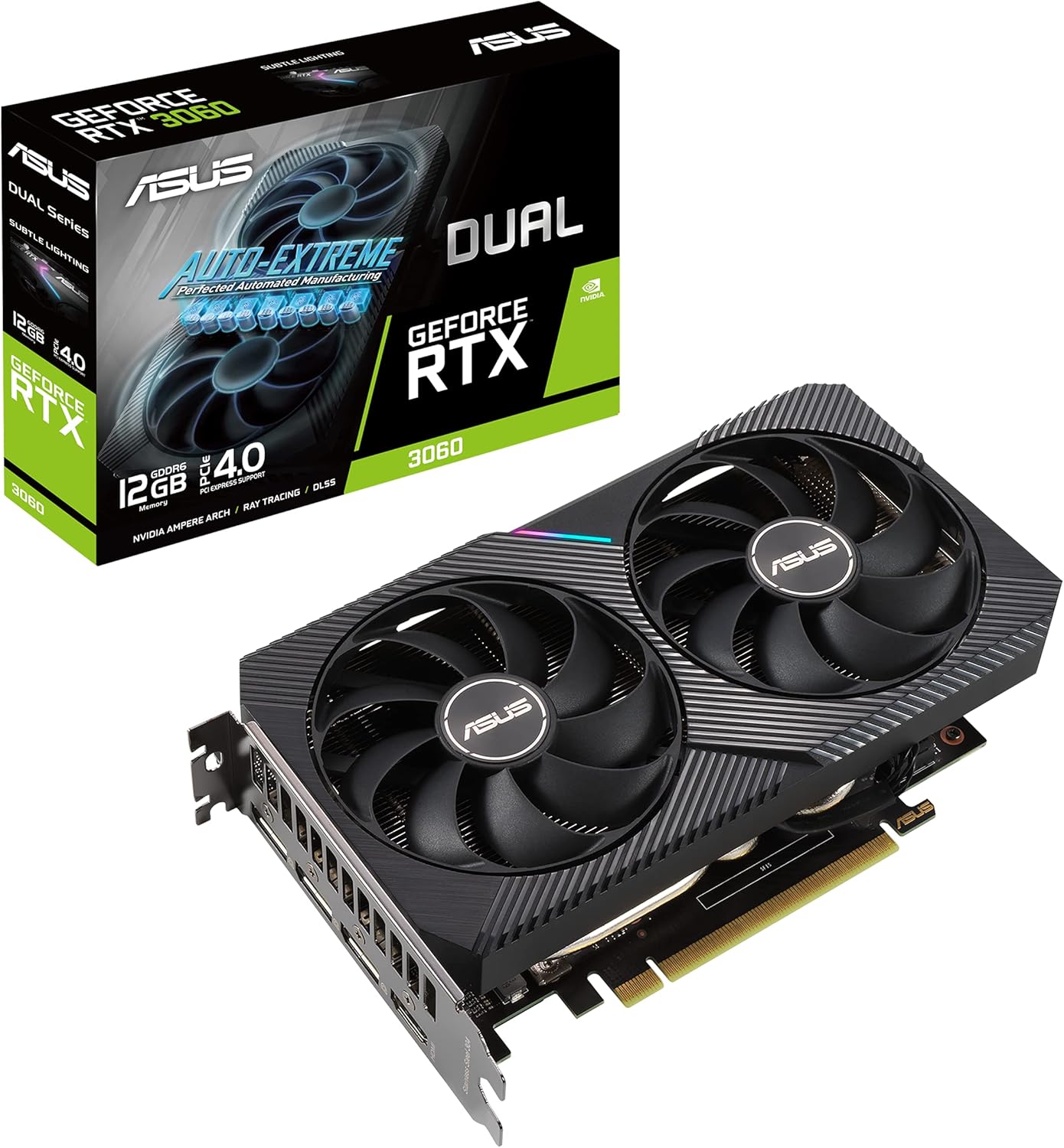 ASUS Dual NVIDIA GeForce RTX 3060 V2 OC Edition 12GB GDDR6 Gaming Graphics Card (PCIe 4.0, 12GB GDDR6 Memory, HDMI 2.1, DisplayPort 1.4a, 2-Slot, Axial-tech Fan Design, 0dB Technology) 