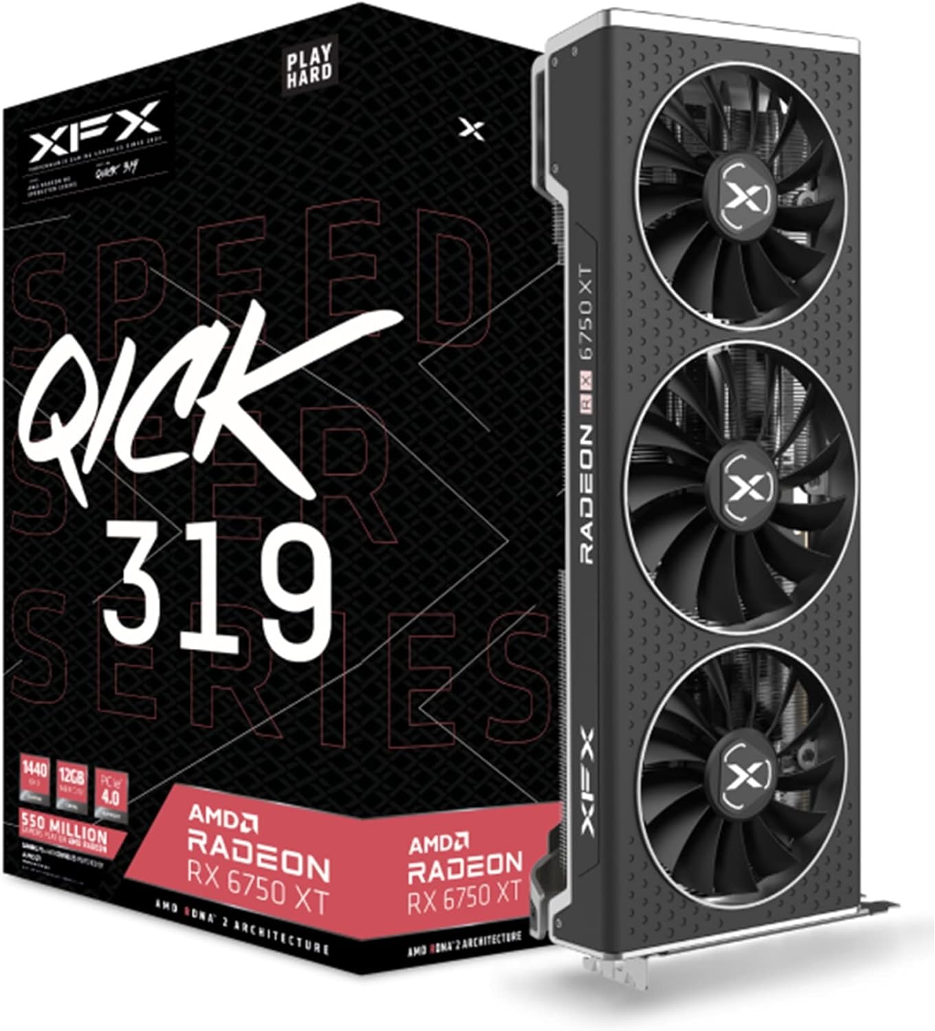 XFX Speedster QICK319 Radeon RX 6750XT CORE Gaming Graphics Card with 12GB GDDR6 HDMI 3xDP, AMD RDNA 2 RX-675XYJFDP 