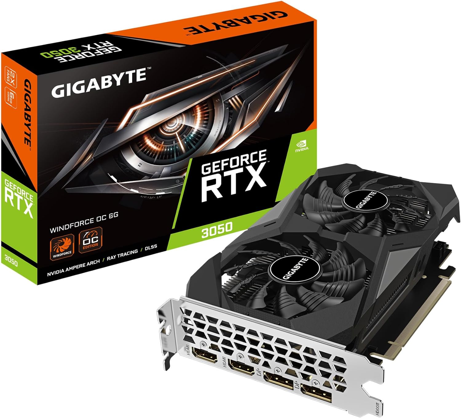 GIGABYTE GeForce RTX 3050 WINDFORCE OC 6G Graphics Card, 2X WINDFORCE Fans, 6GB GDDR6 96-bit GDDR6, GV-N3050WF2OC-6GD Video Card 