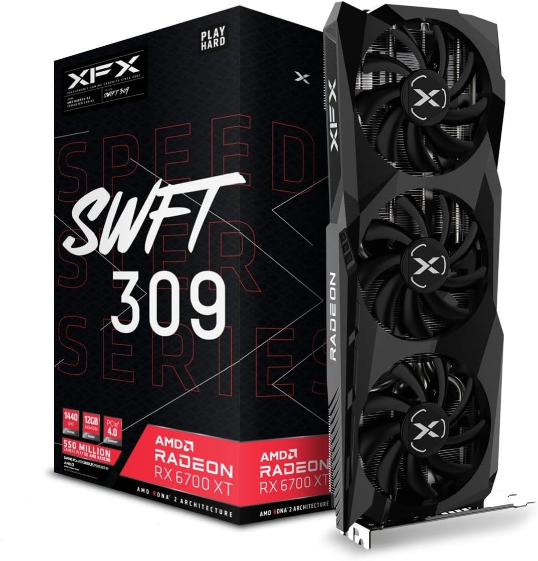 XFX Speedster SWFT309 AMD Radeon RX 6700 XT CORE Gaming Graphics Card with 12GB GDDR6 HDMI 3xDP, AMD RDNA 2 RX-67XTYJFDV 