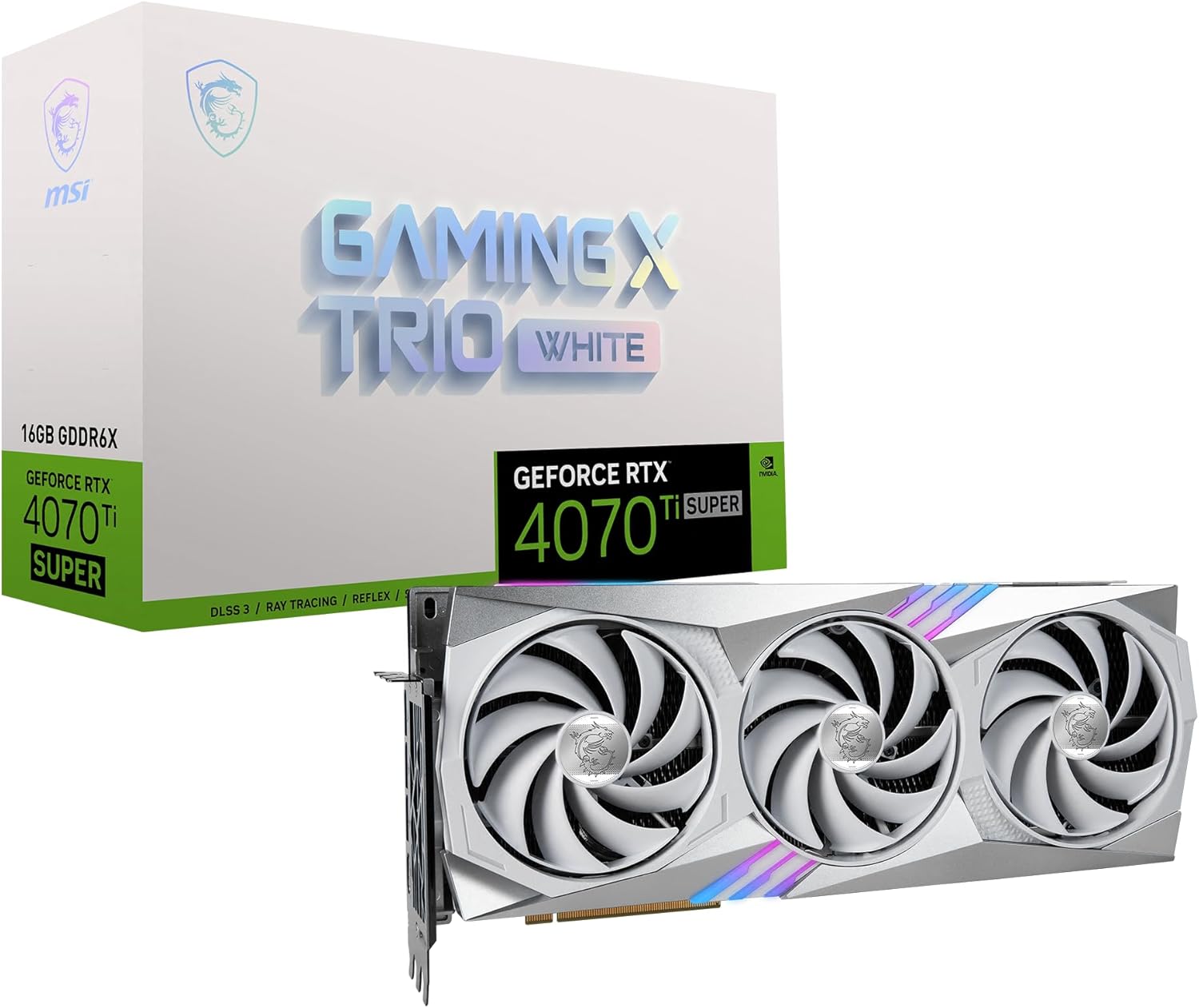 MSI Gaming RTX 4070 Ti Super 16G Gaming X Trio White Graphics Card (NVIDIA RTX 4070 Ti Super, 256-Bit, Extreme Clock: 2685 MHz, 16GB GDRR6X 21 Gbps, HDMI/DP, Ada Lovelace Architecture)