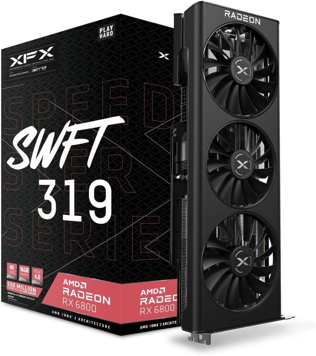 XFX Speedster SWFT319 AMD Radeon RX 6800 Gaming Graphics Card with 16GB GDDR6, AMD RDNA 2 RX-68XLAQBD9