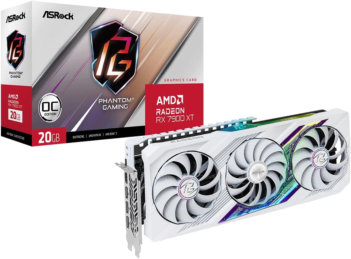 ASRock Radeon RX 7900 XT Phantom Gaming OC, 20GB, GDDR6, 320-Bit, ARGB, White