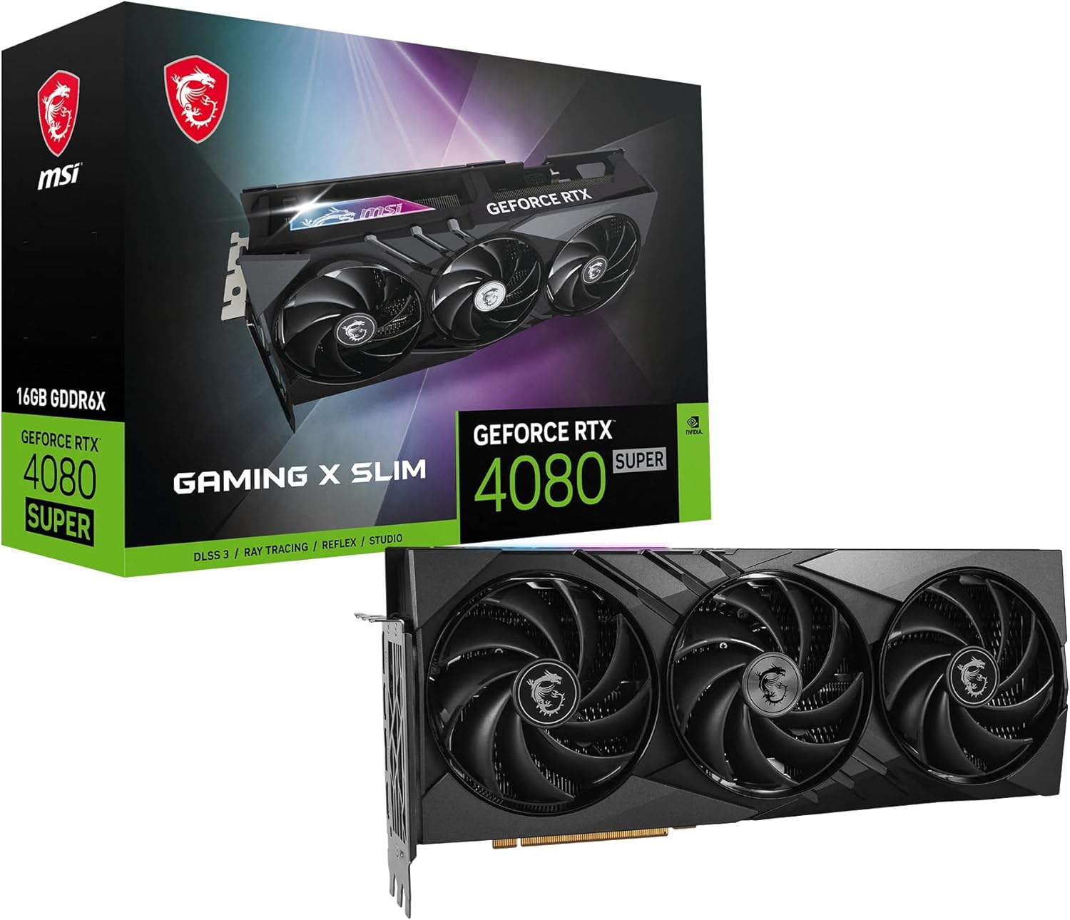 MSI Gaming RTX 4080 Super 16G Gaming X Slim Graphics Card (NVIDIA RTX 4080 Super, 256-Bit, Extreme Clock: 2625 MHz, 16GB GDRR6X 23 Gbps, HDMI/DP, Ada Lovelace Architecture) 