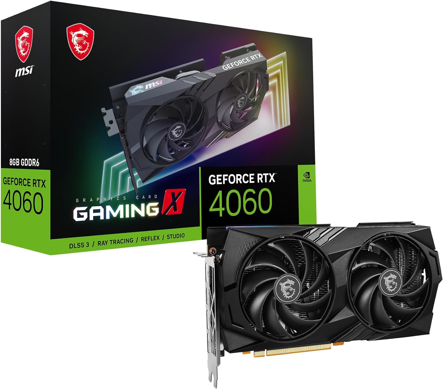 MSI Gaming GeForce RTX 4060 8GB GDRR6 Extreme Clock: 2610 MHz 128-Bit HDMI/DP Nvlink TORX Fan 4.0 Ada Lovelace Architecture Graphics Card (RTX 4060 Gaming X 8G) 