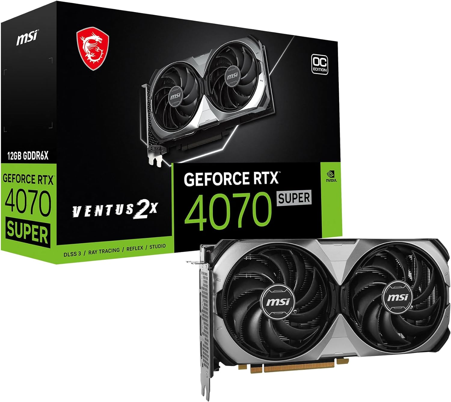 MSI Gaming RTX 4070 Super 12G Ventus 2X OC Graphics Card (NVIDIA RTX 4070 Super, 192-Bit, Boost Clock: 2520 MHz, 12GB GDRR6X 21 Gbps, HDMI/DP, Ada Lovelace Architecture) 