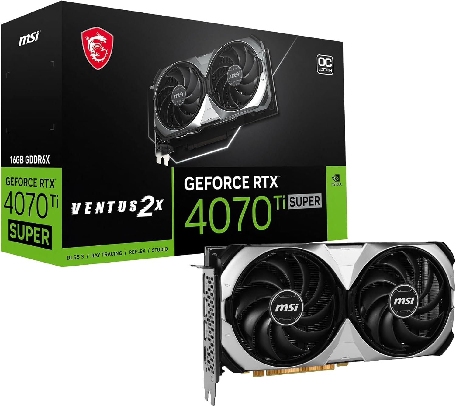 MSI Gaming RTX 4070 Ti Super 16G Ventus 2X OC Graphics Card (NVIDIA RTX 4070 Ti Super, 256-Bit, Extreme Clock: 2655 MHz, 16GB GDRR6X 21 Gbps, HDMI/DP, Ada Lovelace Architecture)