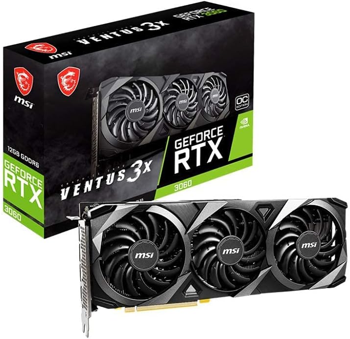 MSI Gaming GeForce RTX 3060 12GB 15 Gbps GDRR6 192-Bit HDMI/DP PCIe 4 Torx Triple Fan Ampere OC Graphics Card (RTX 3060 Ventus 3X 12G OC) (Renewed) 