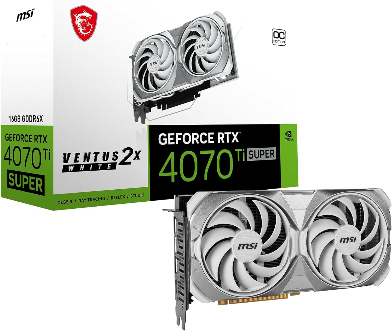 MSI Gaming RTX 4070 Ti Super 16G Ventus 2X White OC Graphics Card (NVIDIA RTX 4070 Ti Super, 256-Bit, Extreme Clock: 2655 MHz, 16GB GDRR6X 21 Gbps, HDMI/DP, Ada Lovelace Architecture)