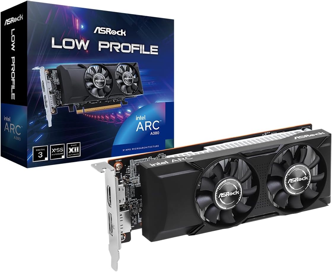 ASRock Intel Arc A380 Low Profile 6GB GDDR6 96-bit DisplayPort HDMI 0dB Silent Cooling 8K 7680 x 4320 Graphics Card PCI Express4.0 Dual Fan 