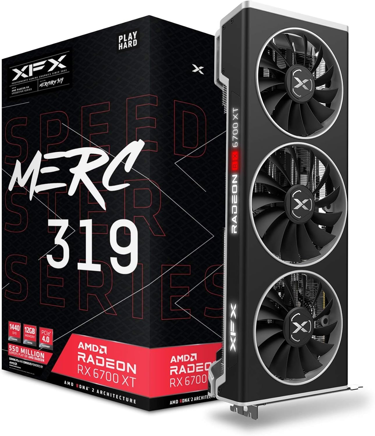 XFX Speedster MERC319 AMD Radeon RX 6700 XT Black Gaming Graphics Card with 12GB GDDR6 HDMI 3xDP, AMD RDNA 2 RX-67XTYTBDP