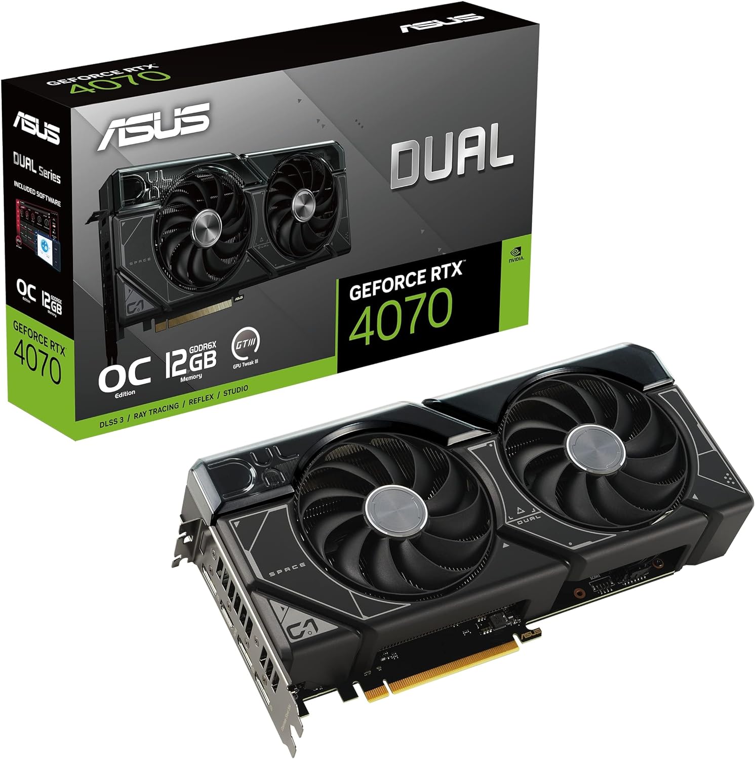 ASUS Dual GeForce® RTX 4070 OC Edition 12GB GDDR6X, IP5X, Auto-Extreme Technology, 144-Hour Validation Program, HDMI 2.1a, DP 1.4a