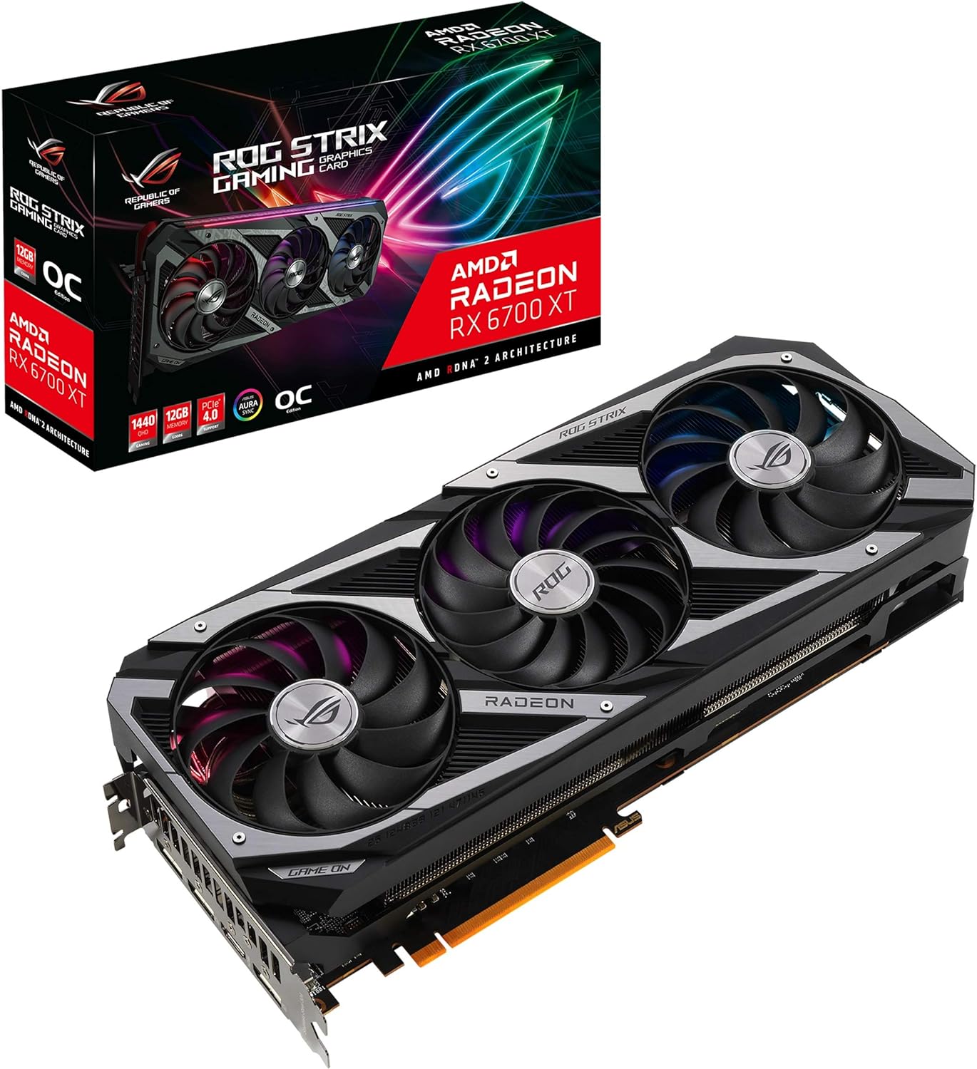 ASUS ROG Strix AMD Radeon RX 6700 XT OC Edition Gaming Graphics Card RDNA 2, PCIe 4.0, 12GB GDDR6, HDMI 2.1, DisplayPort 1.4a, Axial-tech Fan Design, 2.9-Slot, Super Alloy Power II, GPU Tweak II