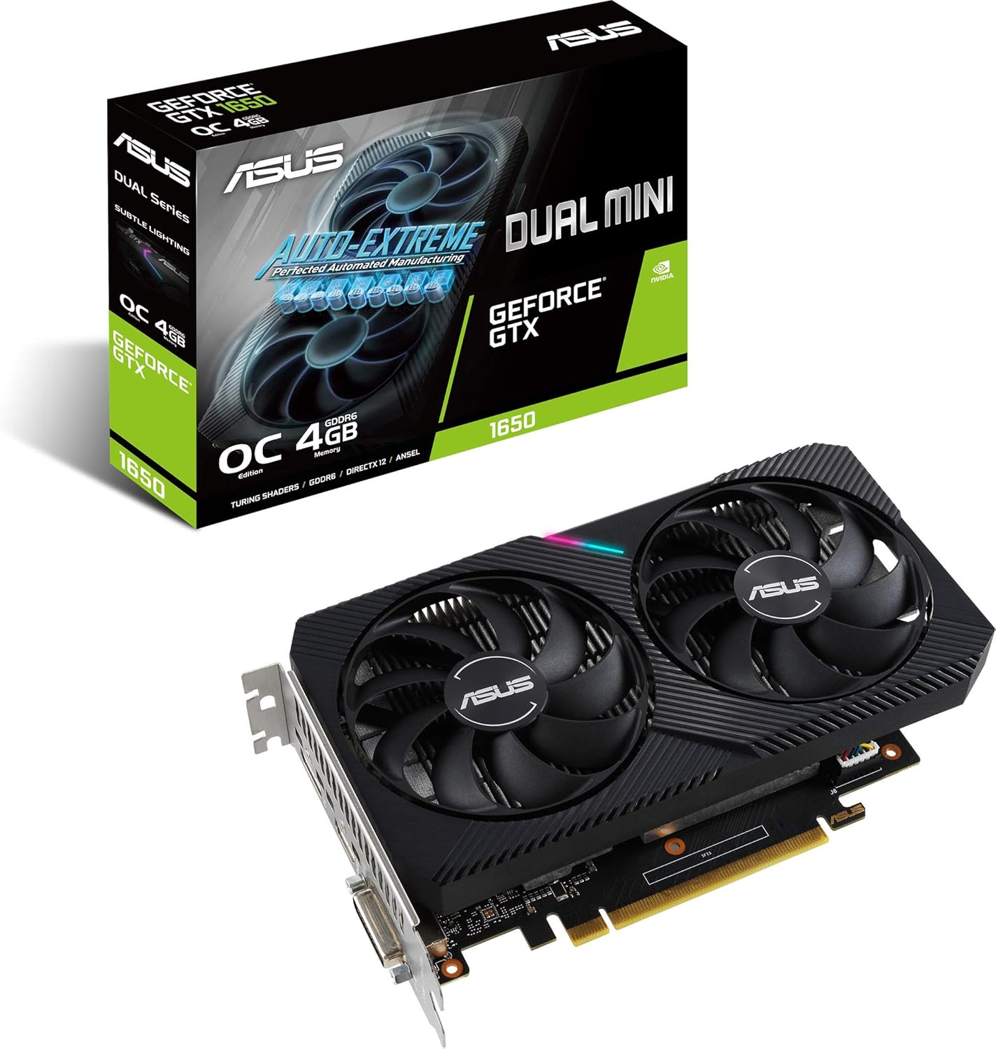 ASUS Dual NVIDIA GeForce GTX 1650 Mini OC Edition Gaming CSM Graphics Card (PCIe 3.0, 4GB GDDR6 Memory, HDMI, DisplayPort, DVI-D, for Intel NUC 9 Extreme Kit, Intel NUC 9 Pro Kit, and Small Chassis) 