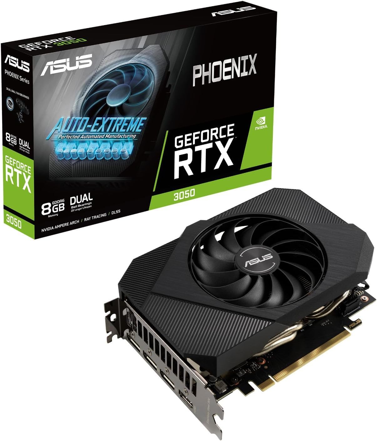 ASUS Phoenix NVIDIA GeForce RTX 3050 Gaming Graphics Card - PCIe 4.0, 8GB GDDR6 Memory, HDMI 2.1, DisplayPort 1.4a, Axial-tech Fan Design, Protective Backplate, Dual Ball Fan Bearings, Auto-Extreme