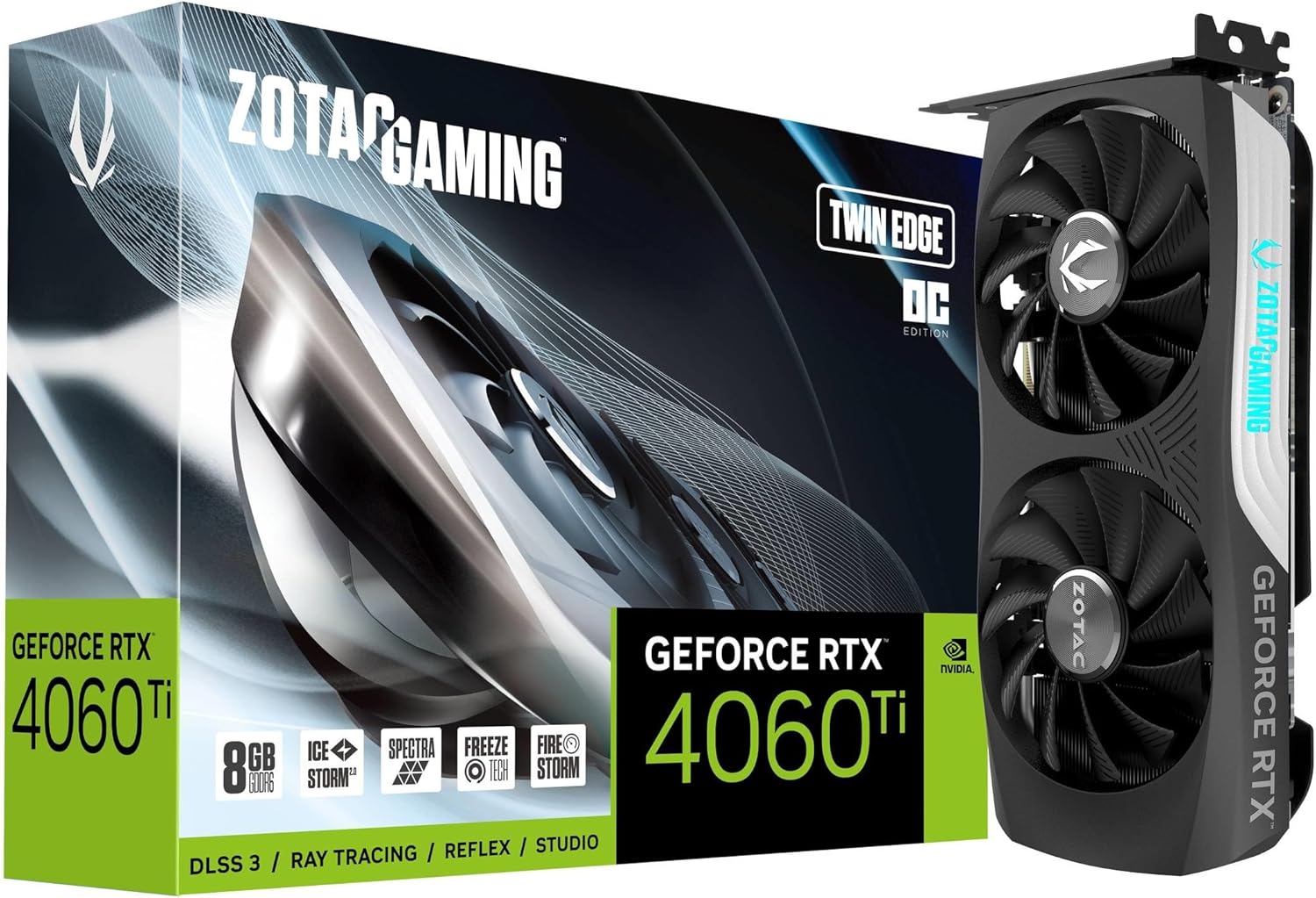 ZOTAC Gaming GeForce RTX 4060 Ti 8GB Twin Edge OC DLSS 3 8GB GDDR6 128-bit 18 Gbps PCIE 4.0 Compact Gaming Graphics Card, IceStorm 2.0 Advanced Cooling, Spectra RGB Lighting, ZT-D40610H-10M 