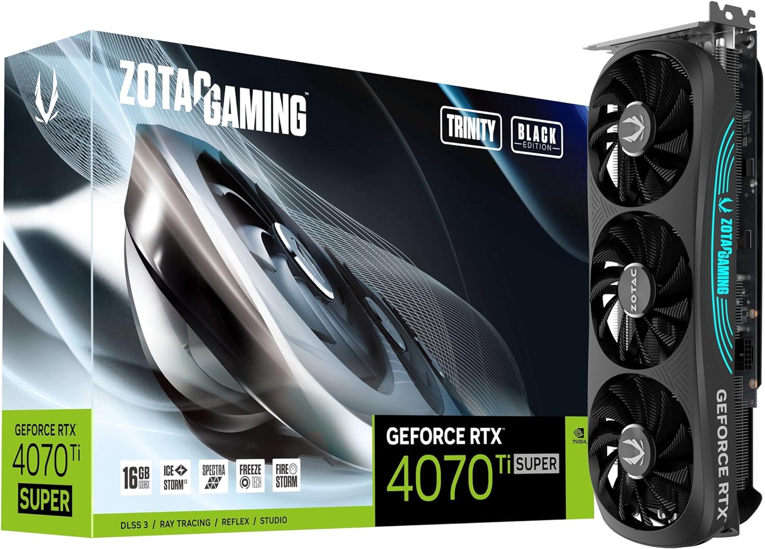 ZOTAC Gaming GeForce RTX 4070 Ti Super Trinity Black Edition DLSS 3 16GB GDDR6X 256-bit 21 Gbps PCIE 4.0 Gaming Graphics Card, IceStorm 2.0 Advanced Cooling, Spectra RGB Lighting, ZT-D40730D-10P