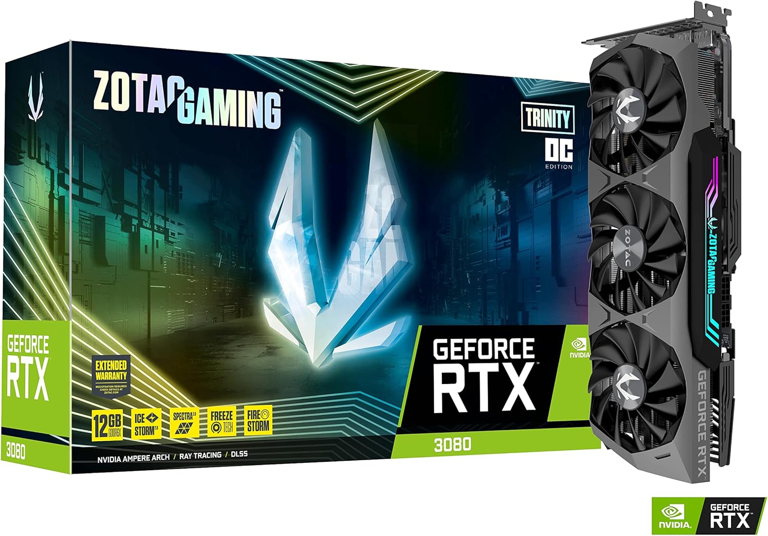 ZOTAC Gaming GeForce RTX 3080 Trinity OC LHR 12GB GDDR6X 384-bit 19 Gbps PCIE 4.0 Graphics Card, IceStorm 2.0 Advanced Cooling, Spectra 2.0 RGB Lighting, ZT-A30820J-10PLHR