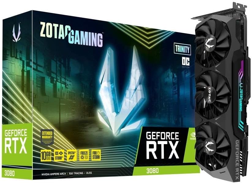 ZOTAC GAMING GeForce RTX 3080 Trinity OC 10GB GDDR6X 320-bit 19 Gbps PCIE 4.0 Graphics Card, IceStorm 2.0 Advanced Cooling, SPECTRA 2.0 RGB Lighting, ZT-A30800J-10P