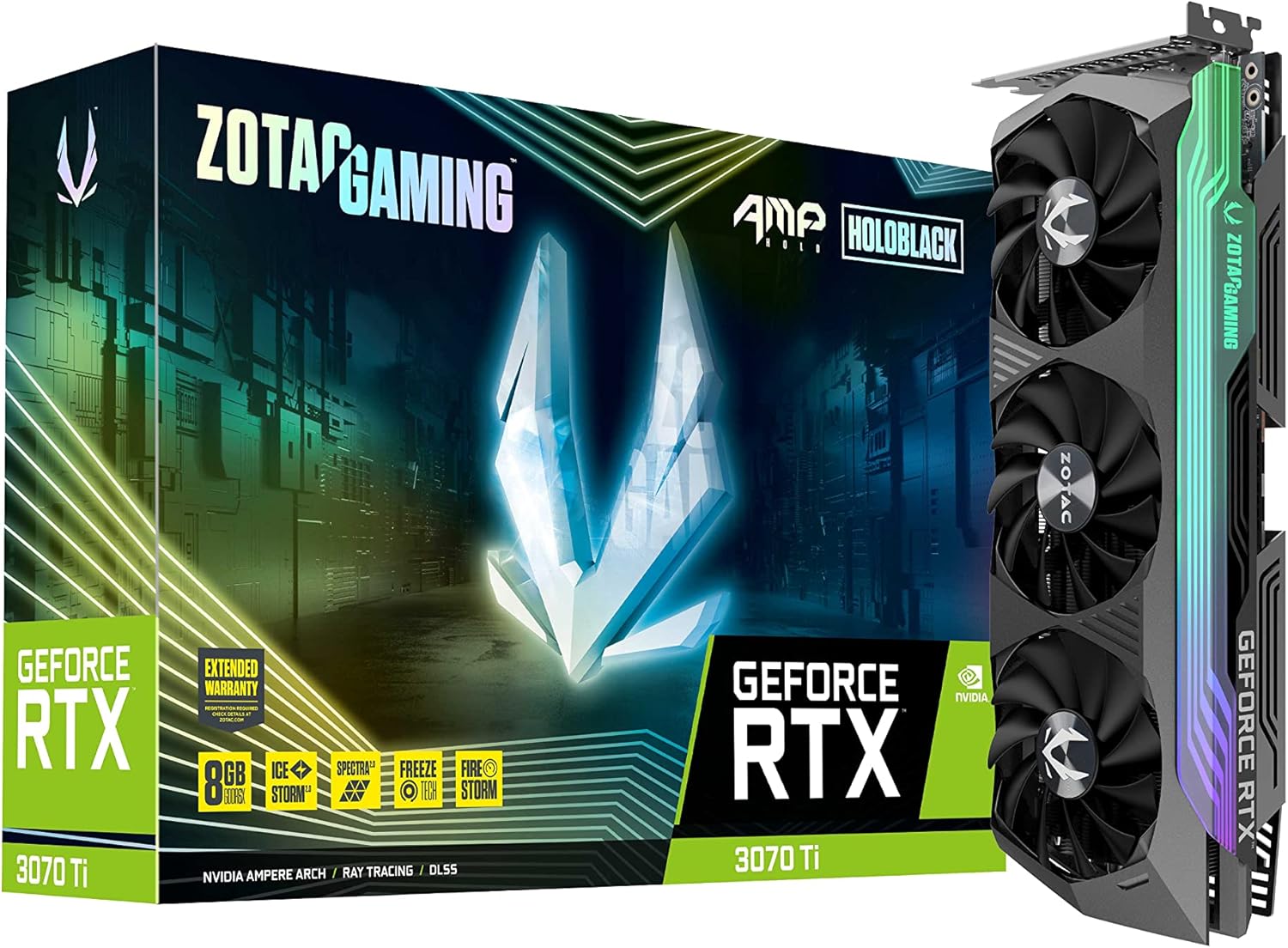 ZOTAC GeForce RTX™ 3070 Ti AMP Holo 8GB GDDR6X 256-bit 19 Gbps PCIE 4.0 Gaming Graphics Card, HoloBlack, IceStorm 2.0 Advanced Cooling, Spectra 2.0 RGB Lighting, ZT-A30710F-10P