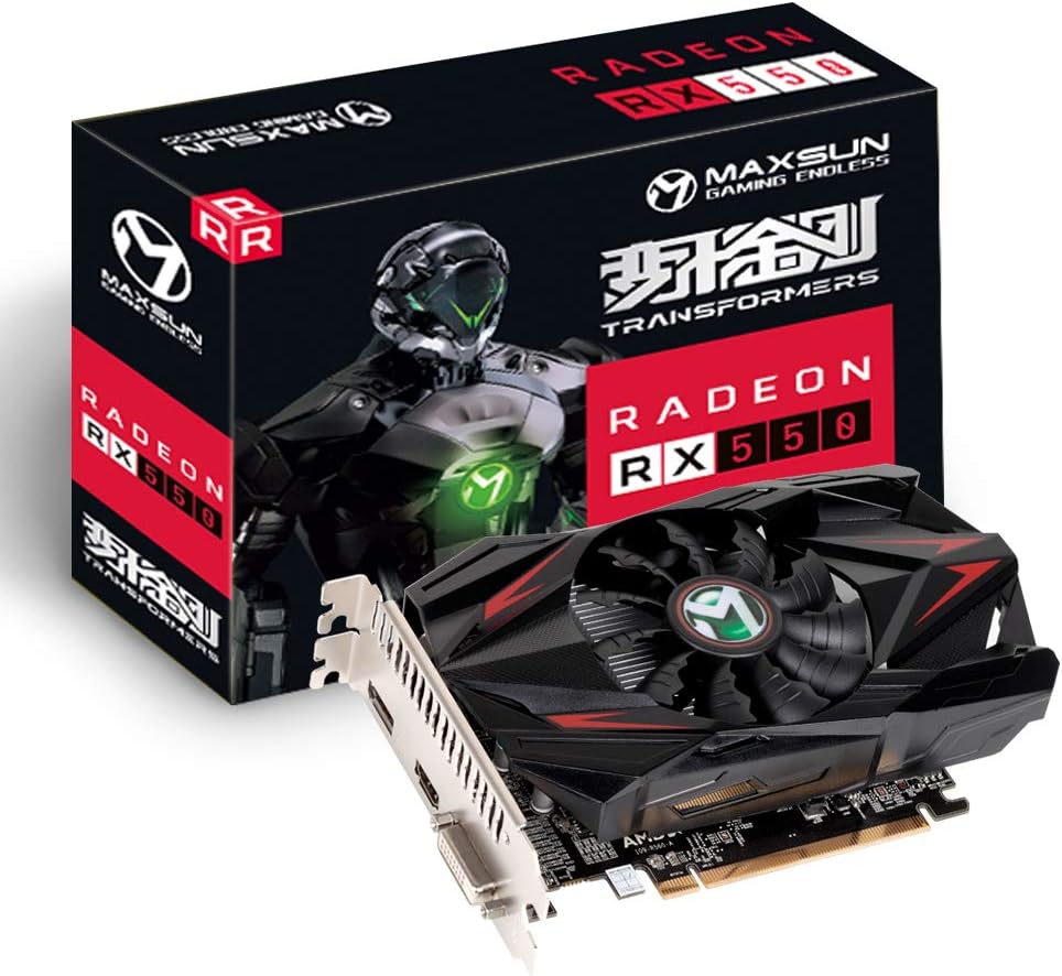 maxsun AMD Radeon RX 550 4GB GDDR5 ITX Computer PC Gaming Video Graphics Card GPU 128-Bit DirectX 12 PCI Express X16 3.0 DVI-D Dual Link, HDMI, DisplayPort 