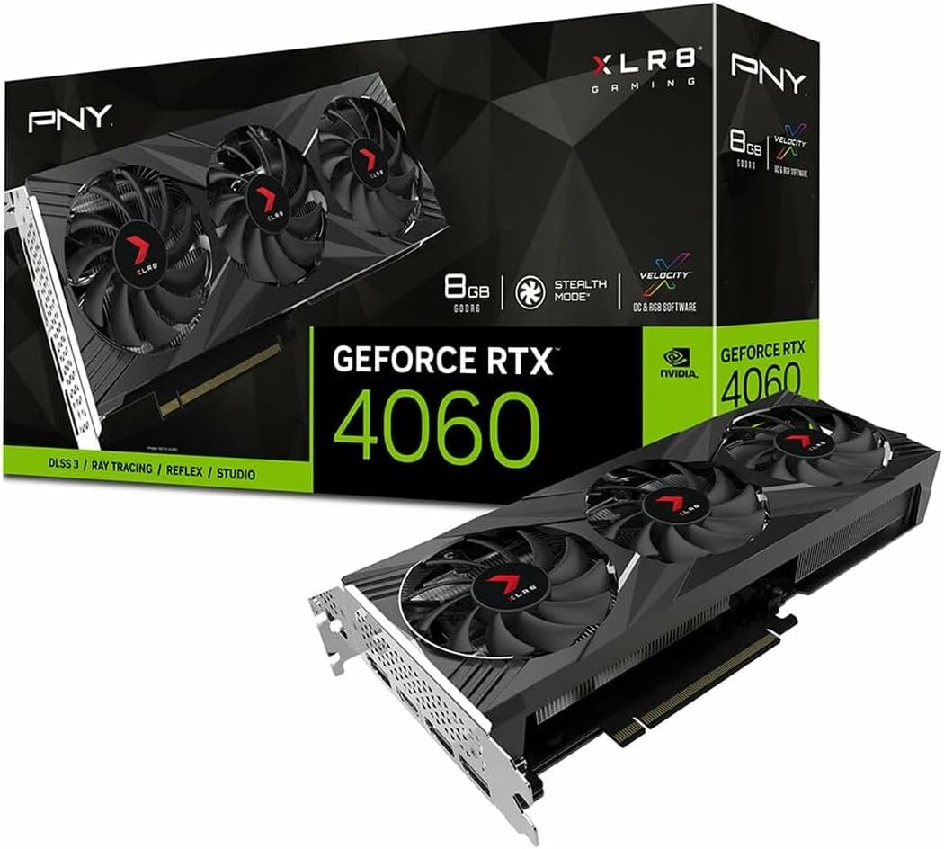 PNY GeForce RTX™ 4060 8GB XLR8 Gaming Verto™ RGB Triple Fan Graphics Card DLSS 3 (ARGB,128-bit, PCIe 4.0, GDDR6, HDMI/DisplayPort, Supports 4k, 2 Slot) 