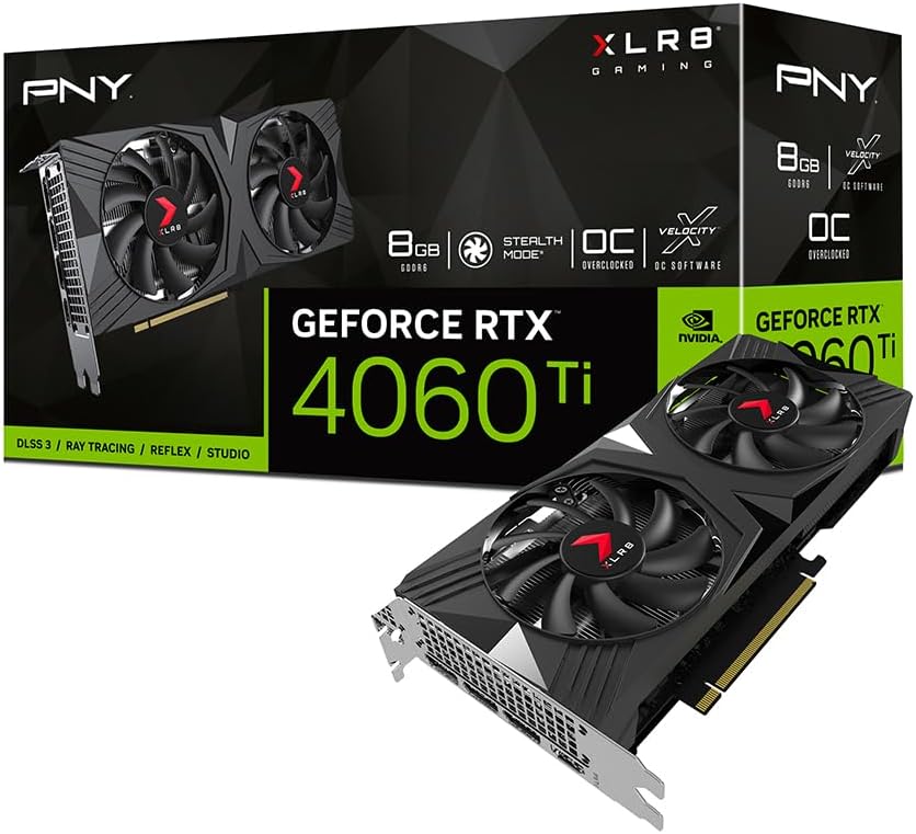 PNY GeForce RTX™ 4060 Ti 8GB Verto™ OC Dual Fan Graphics Card DLSS 3 (128-bit, PCIe 4.0, GDDR6, HDMI/DisplayPort, Supports 4k, 2 Slot)